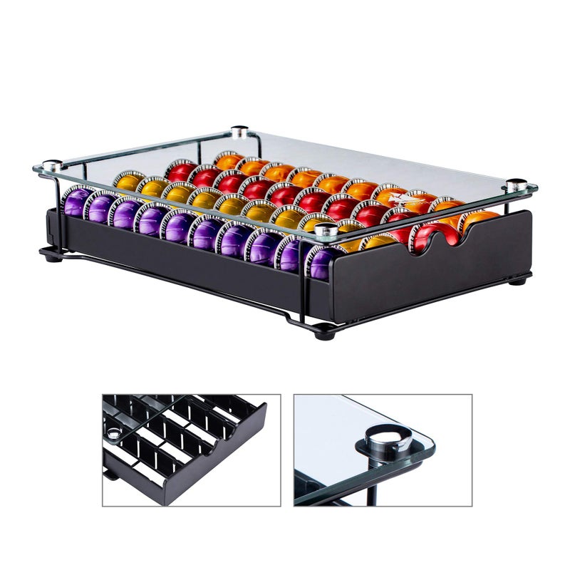 Flagship Vertuo Pod Holder Drawer for Nespresso Storage Glass Top Capsule Organizer(40 Pods Capacity) - Image 2